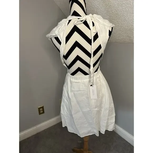 Anthropologie We Are Sundays NWT Aurora Linen Mini Dress White Ruffle Backless - Picture 9 of 12